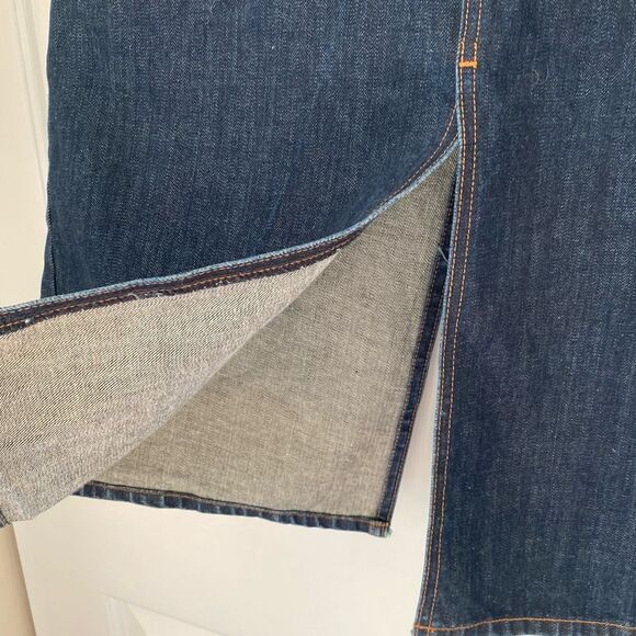 J. Crew Women’s 10P Denim Jean Long Pencil Skirt Double Slit Frayed Waist Button - Picture 3 of 6